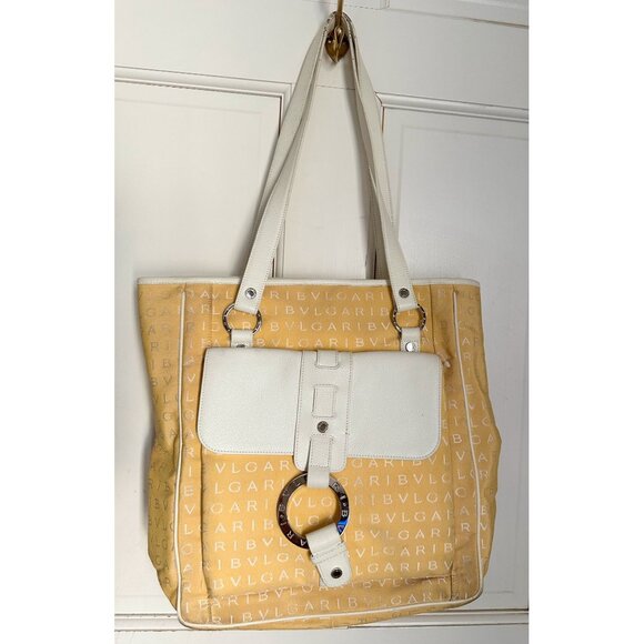 Bvlgari Logo Mania Pale Yellow Shoulder Bag / Tote - Picture 8 of 16